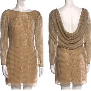 Aidan Mattox Mini Beaded Tan Gold Metallic Dress size 4 Holiday Christmas Party